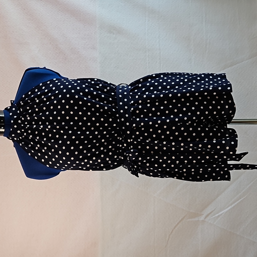 Women plus size short halter jumpsuit romper navy blue with white poka dots